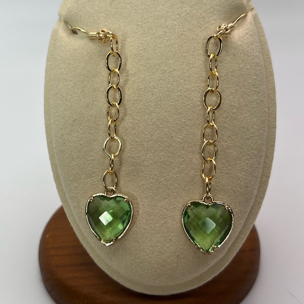 Sage green gold heart earrings